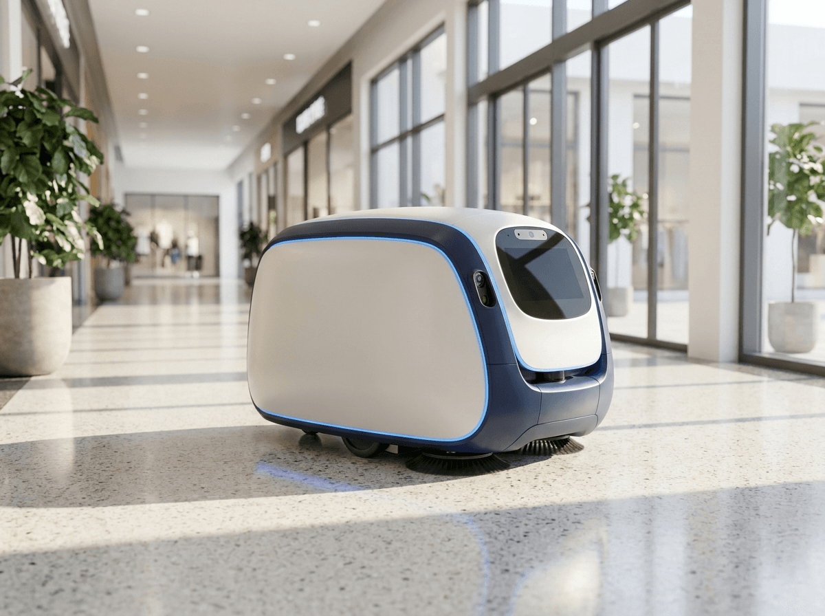 IQ Clean temizlik robotu bir AVM koridorunda
