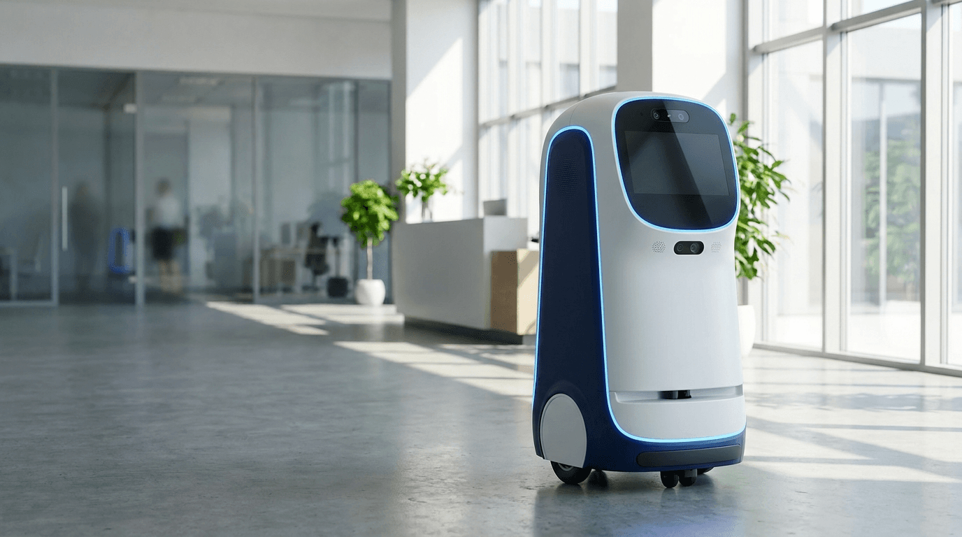 IQ Greet karşılama robotu modern bir lobide