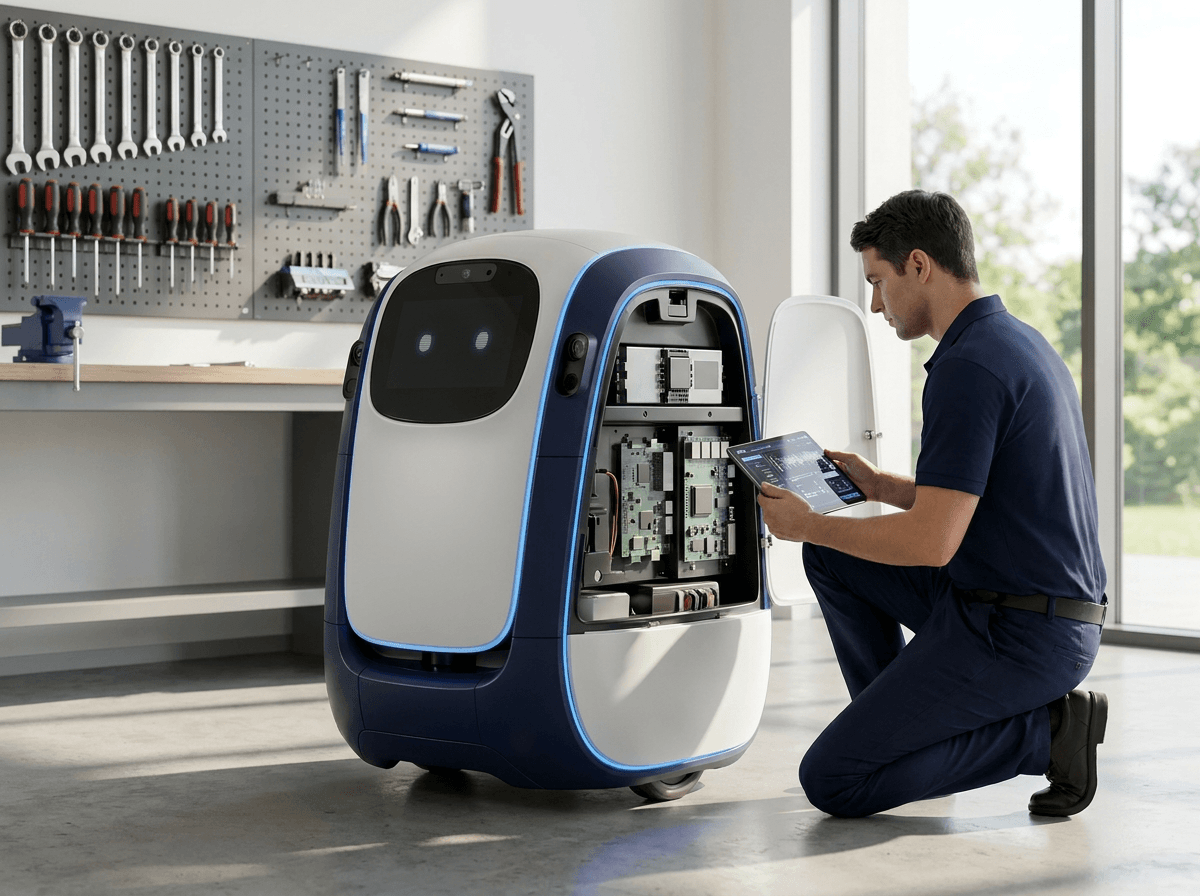 IQ Robot teknisyeni servis robotunun bakımını yapıyor